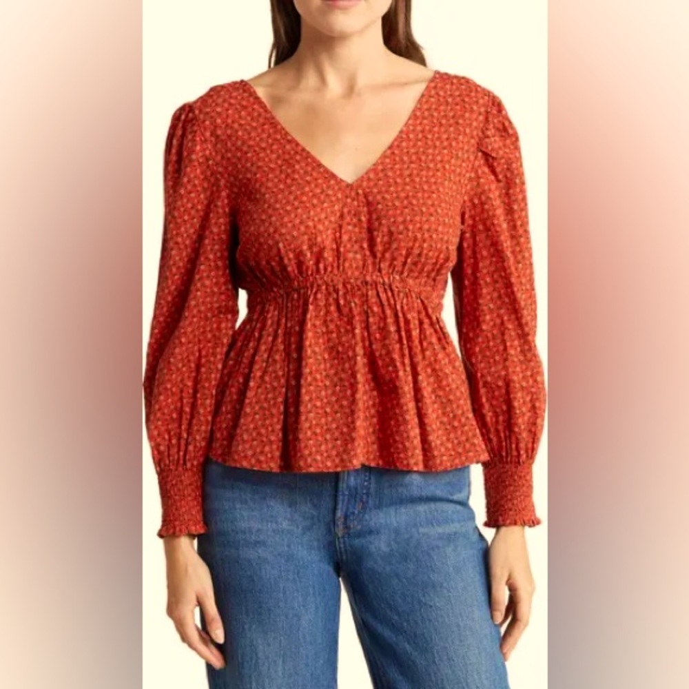 Madewell Campden Daisies Tie Back Peplum Top